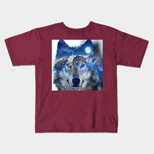 Mountain Wolf Kids T-Shirt by theofficialdb